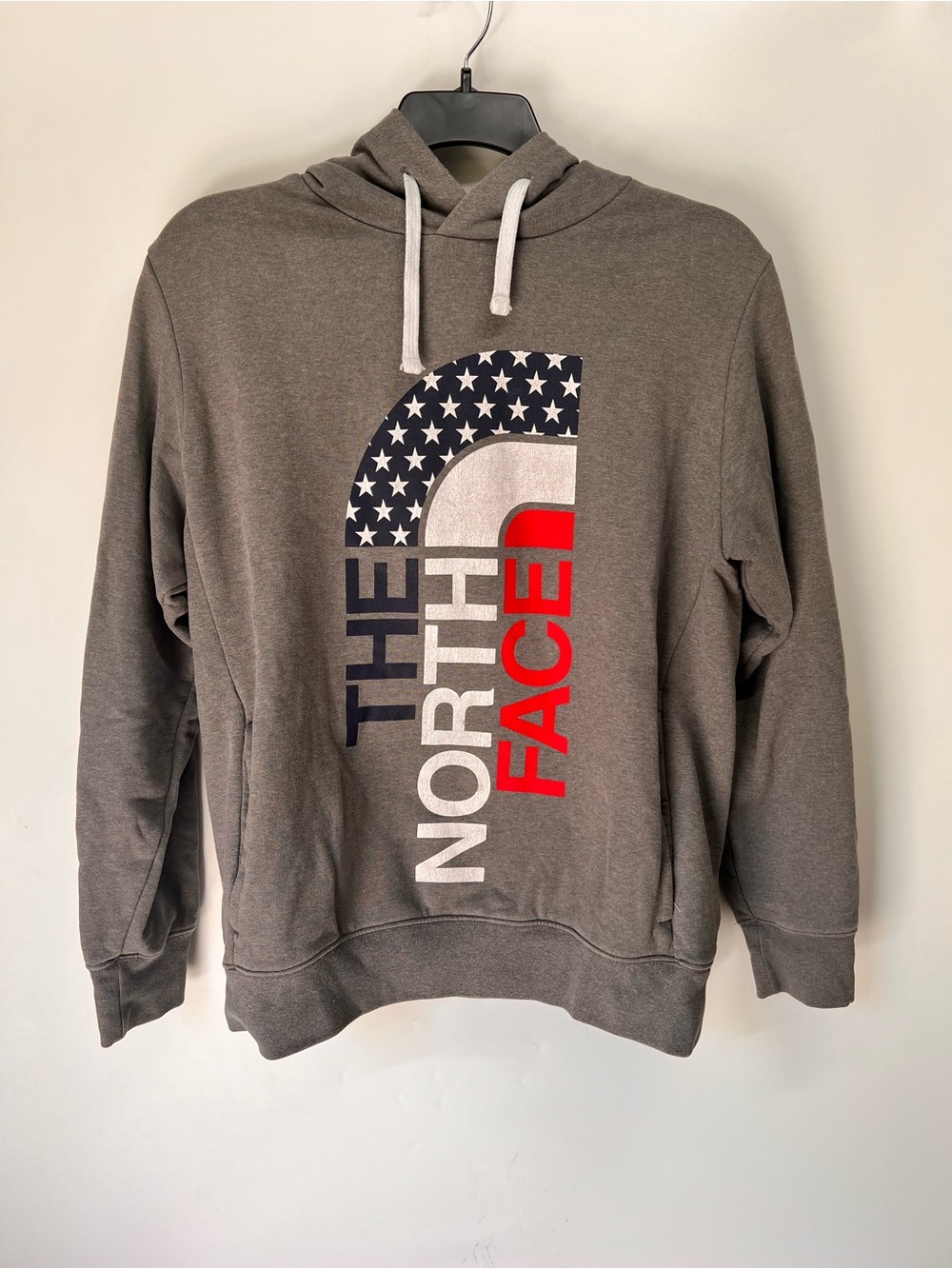 The North Face Men's Gray Pullover Hoodie with American Logo